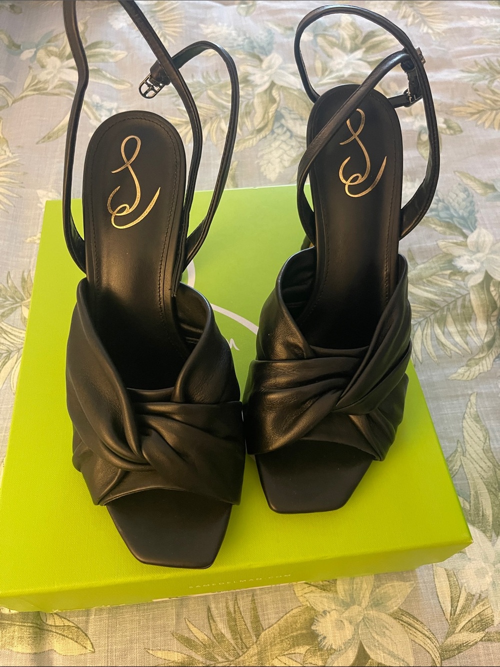 Sam Edelman Black Knotted Leather Slingback Heels
